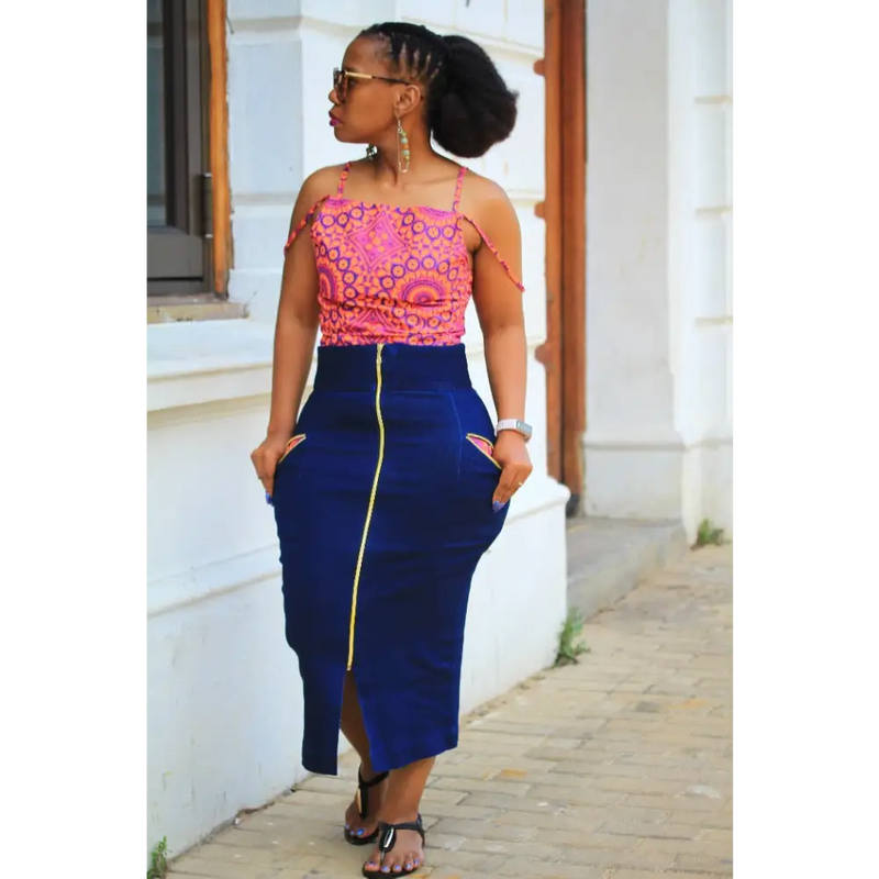 Hi waist Skirt & Shweshwe Top - Skirts