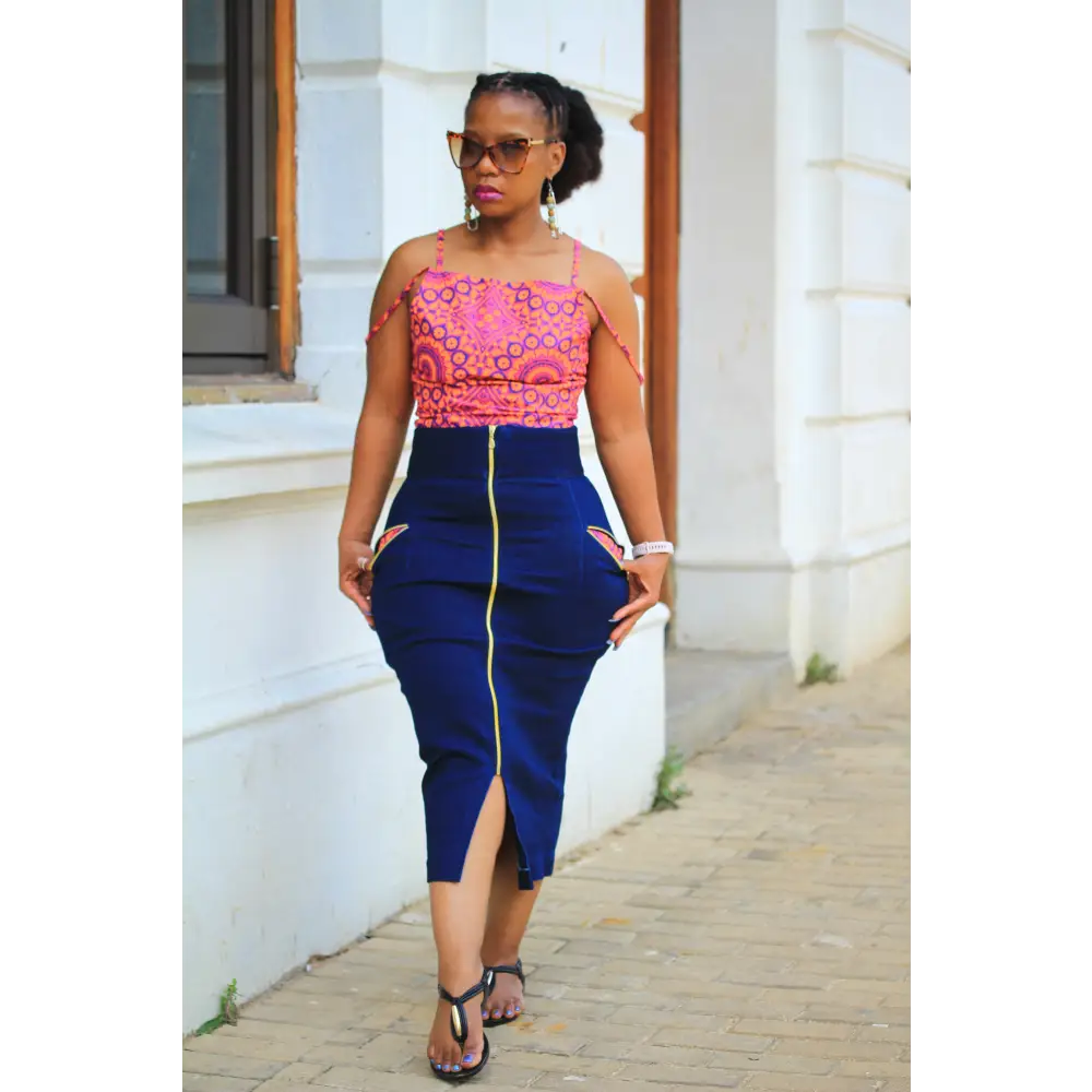 Hi waist Skirt & Shweshwe Top - Skirts