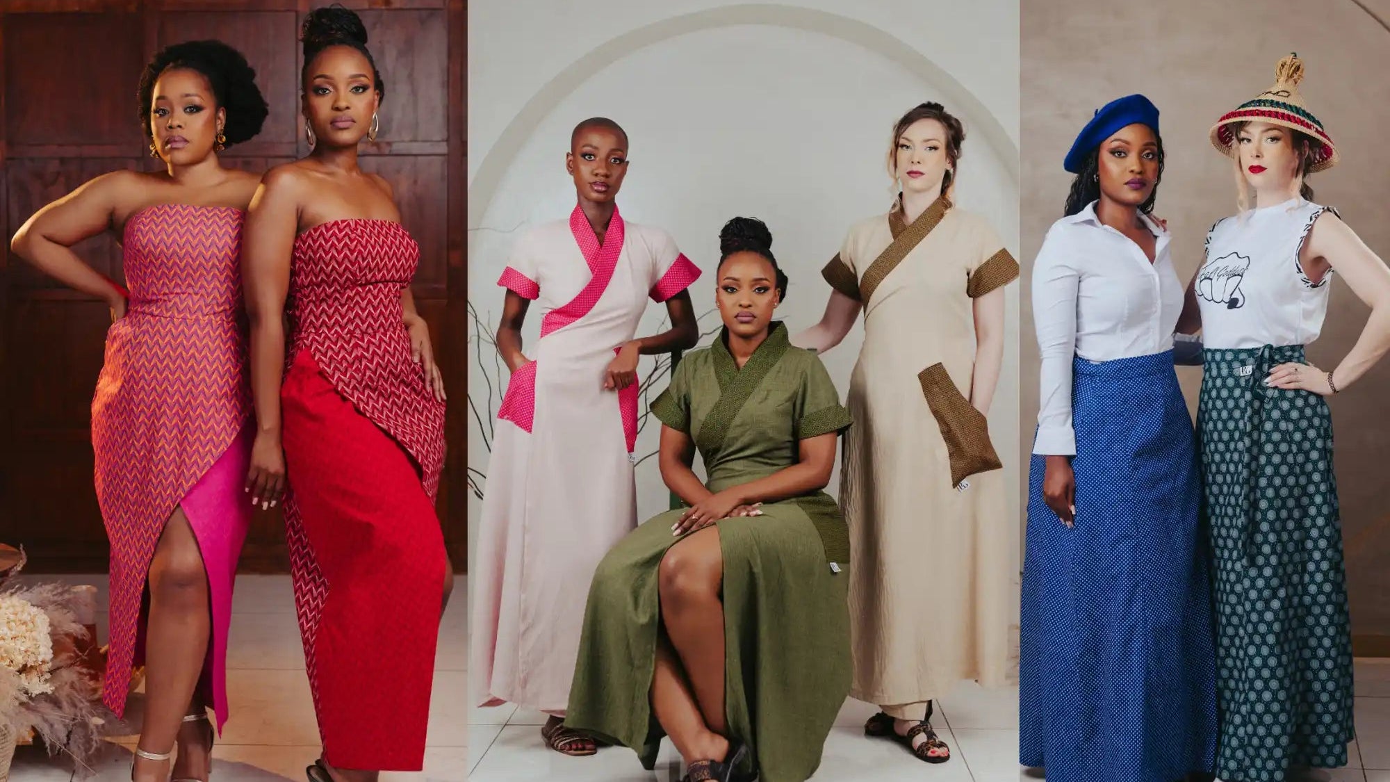 Red and pink polka dot dress with high slit, made of stretchy fabric.