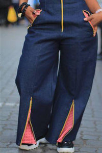 Denim hiwaist gold zip pants