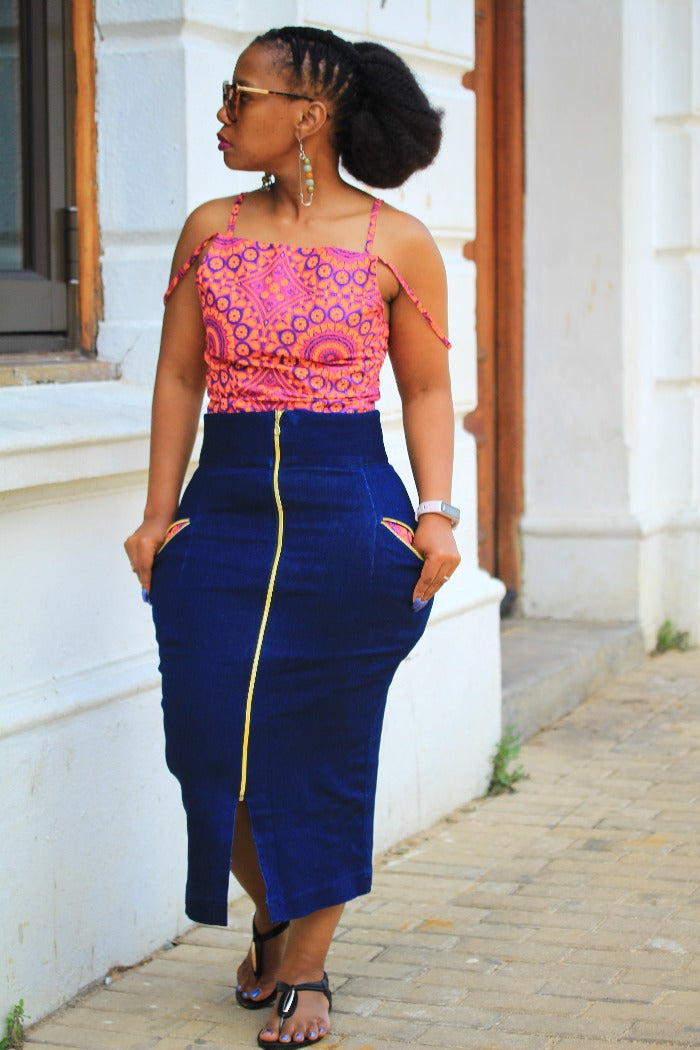 Hi waist Skirt & Shweshwe Top