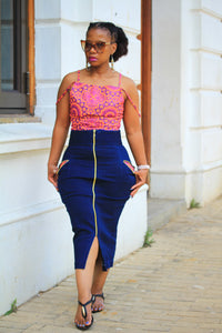 Hi waist Skirt & Shweshwe Top